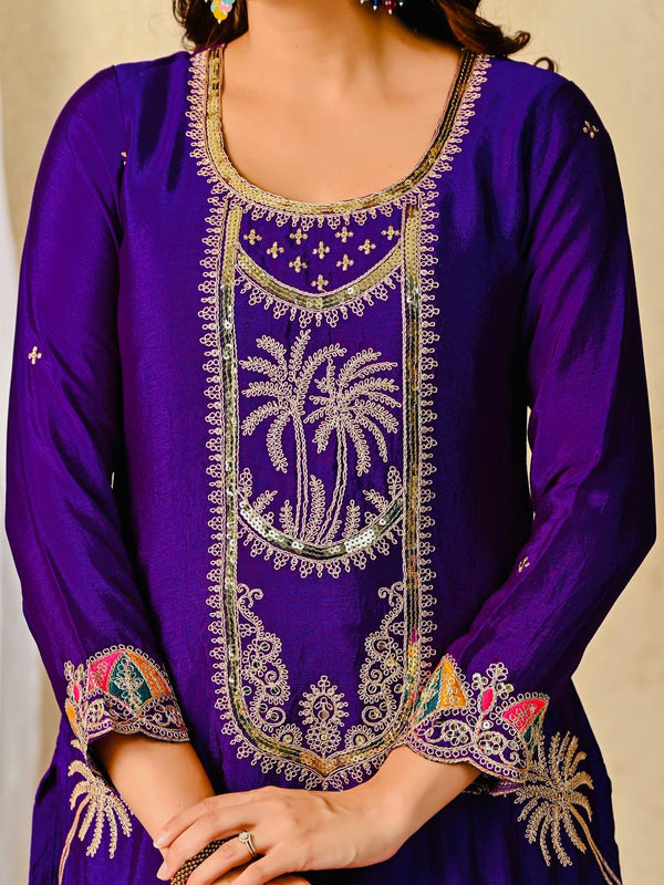 Regal Elegance: Purple Embroidered Salwar Suit Ensemble