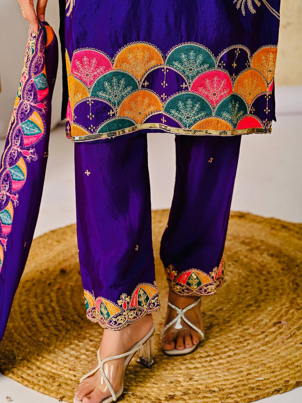 Regal Elegance: Purple Embroidered Salwar Suit Ensemble