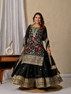 Opulent Noir: Embroidered Silk Suit with Elegant Dupatta Ensemble