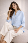 Trendy Pastel Sky Blue Shirt & White Pant Co-Ord Set for Women | Summer Outfit | Casual & Office Wear
