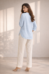 Trendy Pastel Sky Blue Shirt & White Pant Co-Ord Set for Women | Summer Outfit | Casual & Office Wear
