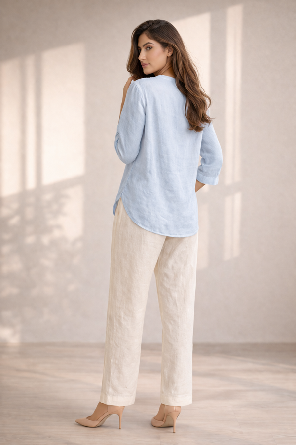 Trendy Pastel Sky Blue Shirt & White Pant Co-Ord Set for Women | Summer Outfit | Casual & Office Wear