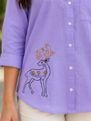 Women’s Soft Linen Blend Purple Shirt | Casual Button-Down Top | 3/4 Sleeve Premium Everyday Wear