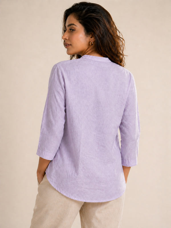 Women’s Soft Linen Blend Pastel Purple Shirt | Casual Button-Down Top | 3/4 Sleeve Premium Everyday Wear