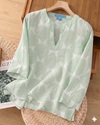 Women’s Soft Pastel Green Tunic | Abstract Print V-Neck Top | Relaxed Fit Casual Kurti | Summer Tunic |