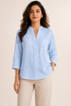 Women’s Soft Linen Blend Pastel Sky Shirt | Casual Button-Down Top | 3/4 Sleeve Premium Everyday Wear