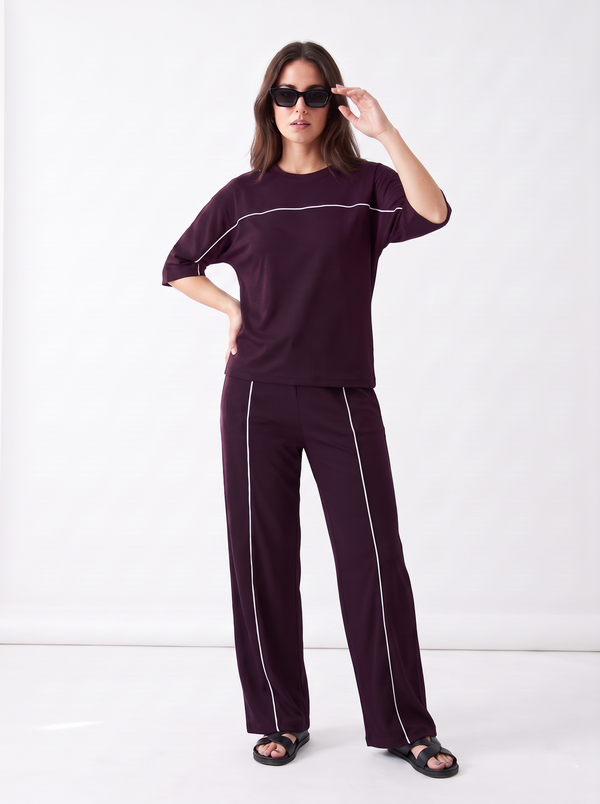 Women's Airport Style Ribbed Co-Ord Set with Wide-Leg Trousers|Women's Designer-Inspired Co-Ord Set|