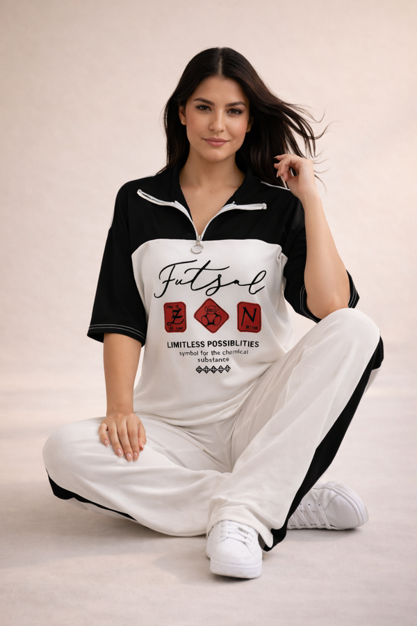 Futsal Slogan Half-Zip Co-ord Set | Premium Travel & Daily Wear for Women