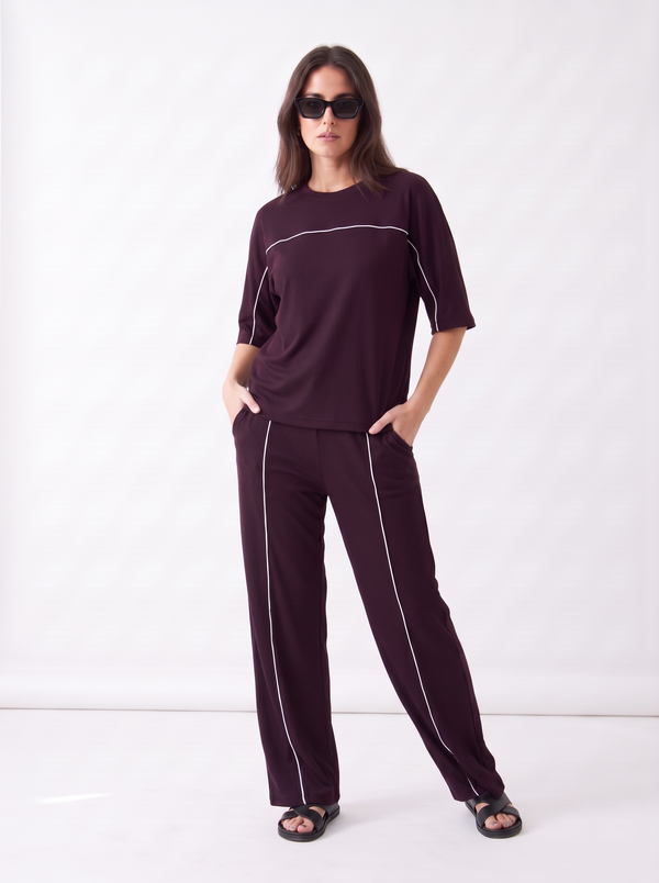 Women's Airport Style Ribbed Co-Ord Set with Wide-Leg Trousers|Women's Designer-Inspired Co-Ord Set|