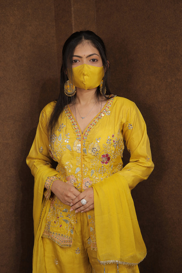 Yellow Embroidered Kurti Sharara Set for Women | Haldi & Festive Wear|