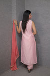 Pink Sleeveless Kurti Pant Dupatta Set for Women | Embroidered|