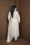 Festive Ready Embroidered Kurta Pant Dupatta Set in Off-White Tone