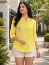 Women’s Soft Linen Blend Yellow Shirt | Casual Button-Down Top | 3/4 Sleeve Premium Everyday Wear