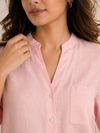 Women’s Soft Linen Blend Pastel Pink Shirt | Casual Button-Down Top | 3/4 Sleeve Premium Everyday Wear
