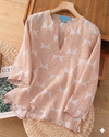 Women’s Soft Pastel Brown Tunic | Abstract Print V-Neck Top | Relaxed Fit Casual Kurti | Summer Tunic |