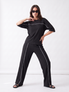 Women's Airport Style Ribbed Co-Ord Set with Wide-Leg Trousers|Women's Designer-Inspired Co-Ord Set|