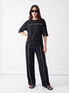 Women's Airport Style Ribbed Co-Ord Set with Wide-Leg Trousers|Women's Designer-Inspired Co-Ord Set|