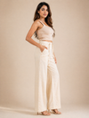Women’s Beige Wide Leg Pants | High Waist Drawstring Trouser | Casual Summer Bottom Wear