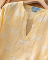 Women’s Soft Pastel Yellow Tunic | Abstract Print V-Neck Top | Relaxed Fit Casual Kurti | Summer Tunic |