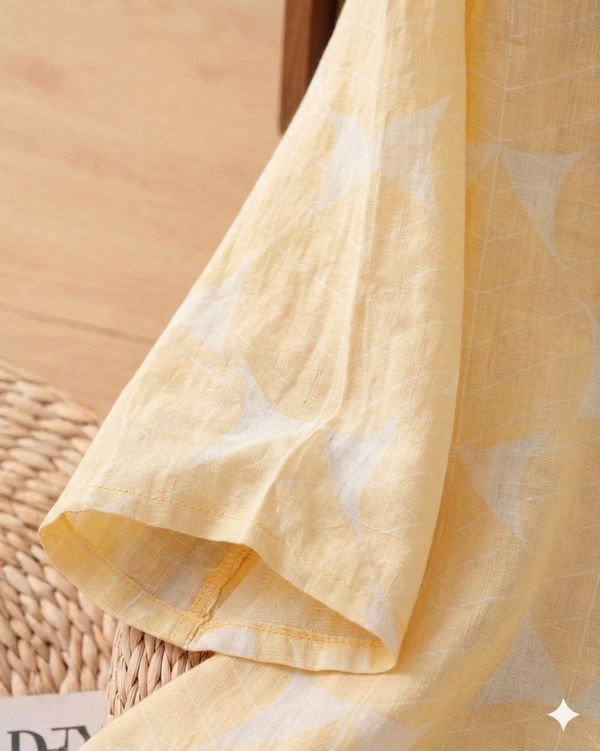 Women’s Soft Pastel Yellow Tunic | Abstract Print V-Neck Top | Relaxed Fit Casual Kurti | Summer Tunic |