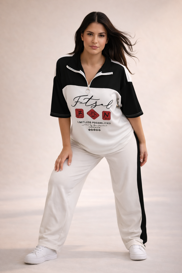 Futsal Slogan Half-Zip Co-ord Set | Premium Travel & Daily Wear for Women
