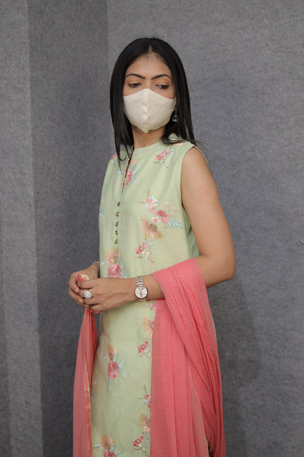 Stylish Mint Green Floral Kurti Set for Women|Office Wear|