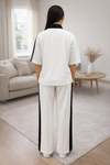 Women’s Relaxed Fit Black & White Co-ord Set with Half-Zip Top & Wide-Leg Pants