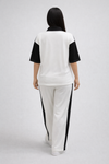 Premium Monogram Graphic Co-ord Set | Soft Stretch Half-Zip Top + Side Stripe Pants