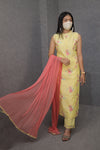 Yellow Floral Kurti Pant Set with Pink Dupatta|Daywear Festive|