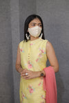 Yellow Floral Kurti Pant Set with Pink Dupatta|Daywear Festive|