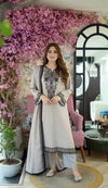 Elegant Embroidered Gray Suit with Black Detailing – Timeless Sophistication