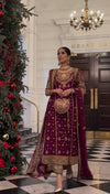Royal Plum Elegance: Festive Look with Heavy Embroidery and Luxe Traditional Accessories