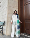 Chic White Palazzo Suit with Embroidered Hem and Ombre Dupatta for Elegant Daywear Look