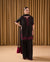 Elegant Black Three-Piece Suit with Deep Pink Embroidered Detailing for Festive or Formal Occasions4o