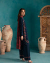 Timeless Grace: Navy Suit with Luxurious Red and Gold Embellishments