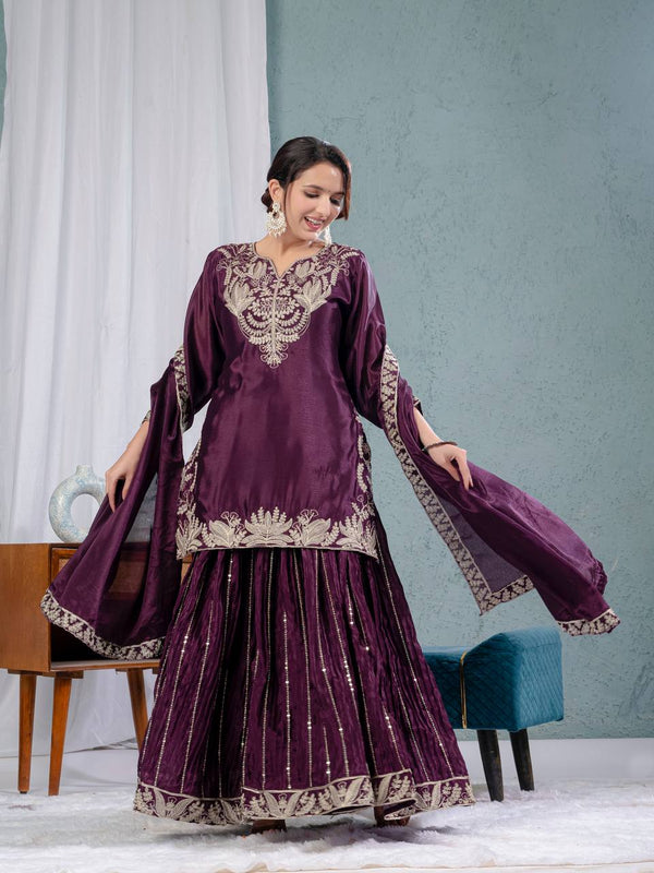 Preet Chinon Silk Sharara Set