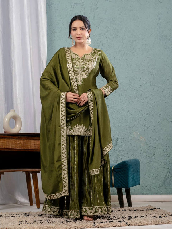Preet Chinon Silk Sharara Set