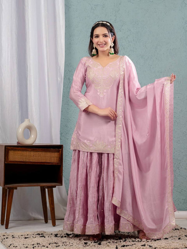 Preet Chinon Silk Sharara Set