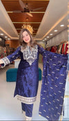 Regal Radiance: Stunning Blue and Gold Embroidered Women's Attire