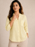 Women’s Soft Linen Blend Pastel Yellow Shirt | Casual Button-Down Top | 3/4 Sleeve Premium Everyday Wear