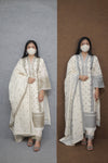 Women’s White Golden Embroidered Kurti Pant Dupatta Set|ethnic wear for festive occasions |