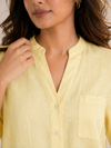 Women’s Soft Linen Blend Pastel Yellow Shirt | Casual Button-Down Top | 3/4 Sleeve Premium Everyday Wear