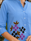 Women’s Soft Linen Blend Sky Blue Shirt | Casual Button-Down Top | 3/4 Sleeve Premium Everyday Wear