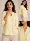 Women’s Soft Linen Blend Pastel Yellow Shirt | Casual Button-Down Top | 3/4 Sleeve Premium Everyday Wear