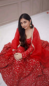 Red Embroidered Anarkali Suit with Fancy Golden Work and Net Dupatta