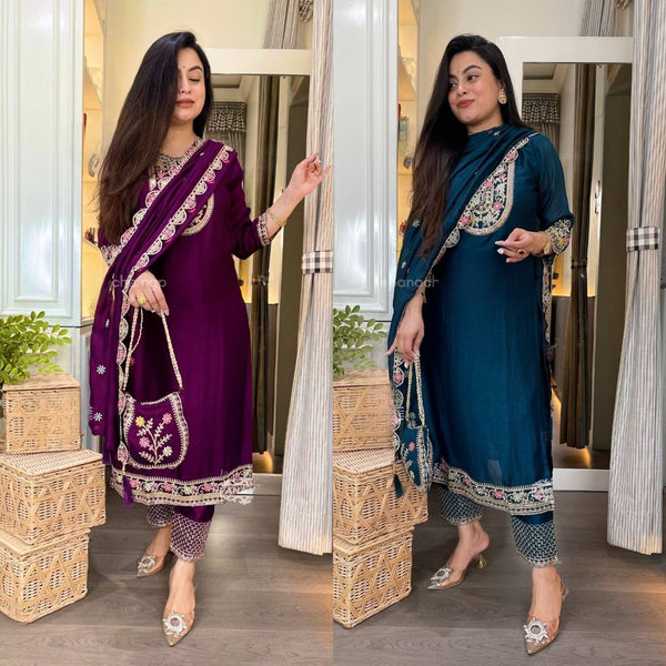 Elegance in Harmony: Blue and Purple Fashion Duo Unveiled