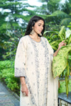 Royal Ethnic Off-White Kurta Set with Intricate Thread Work.Pastel Perfection Floral Embrodaried Kurta Set for Women