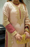 Luxurious Pink Georgette Ensemble Adorned with Gold Threads
