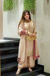 Luxurious Pink Georgette Ensemble Adorned with Gold Threads