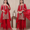 Radiant Red Elegance: Embroidered Suit and Dupatta